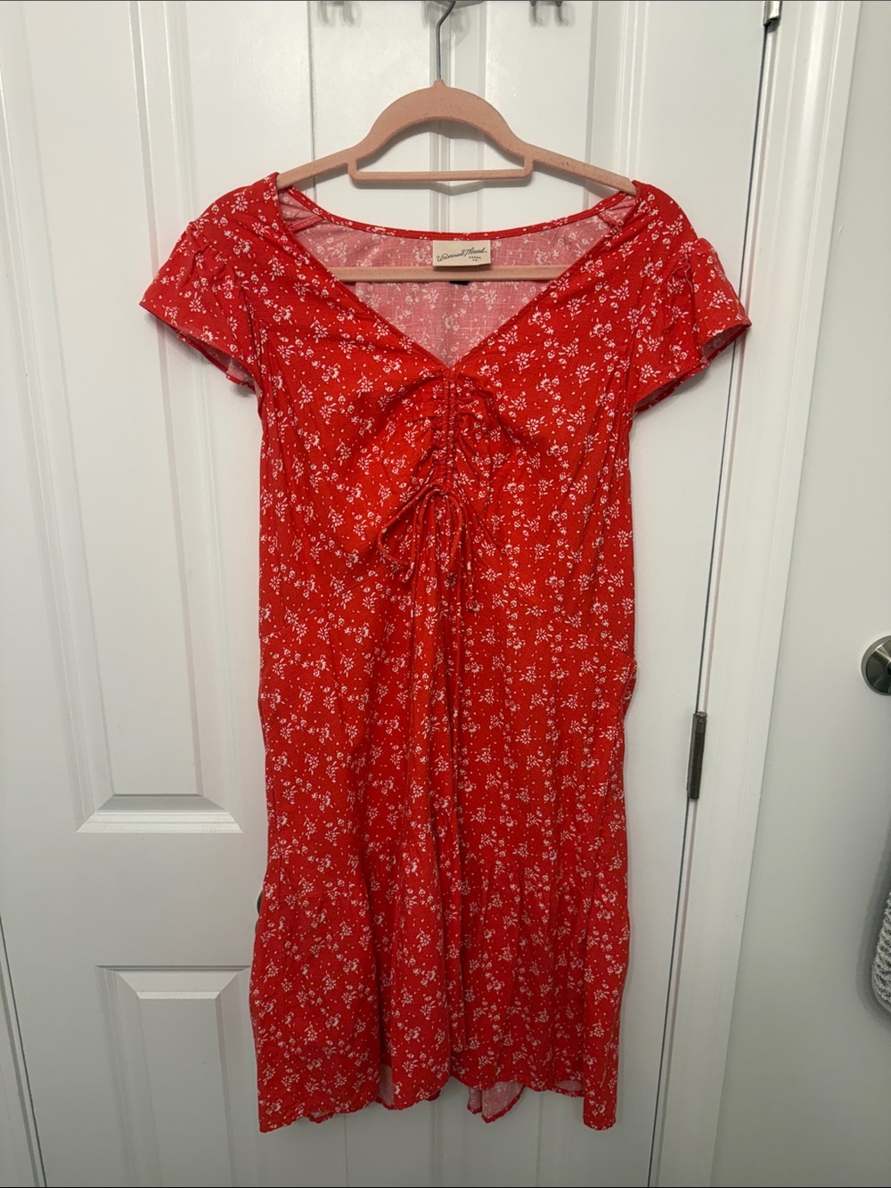 Red Floral Tie-Front Midi Dress